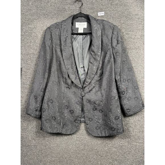 St. Anthony Evening Blazer Jacket Womens Size 16W Black Floral One Button Casual - Picture 1 of 6